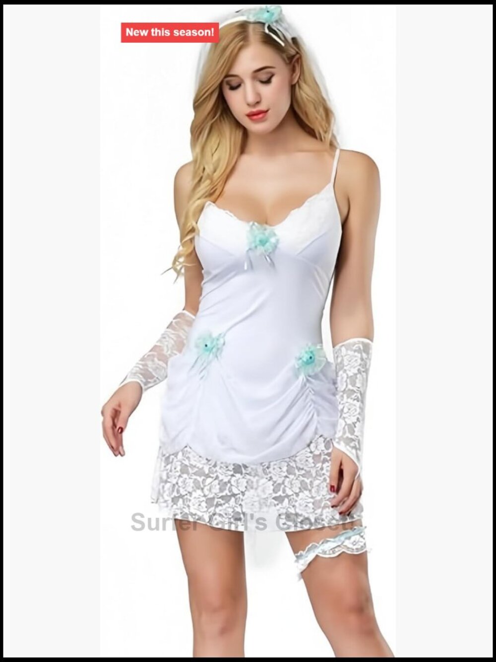 Sexy Bride Costume Set with Veil, Panty & Garter - Women's Halloween Cosplay